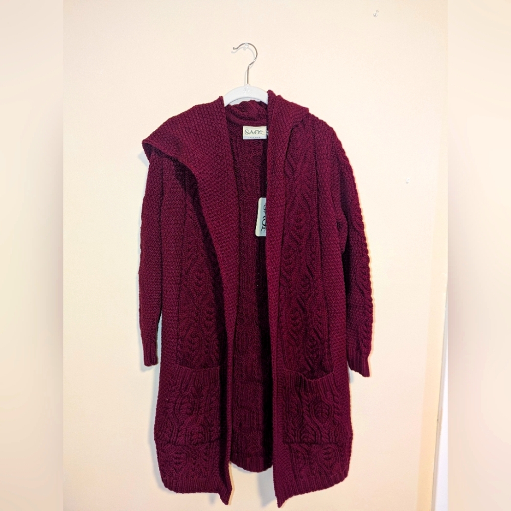 Deep Red Knit Hooded Duster